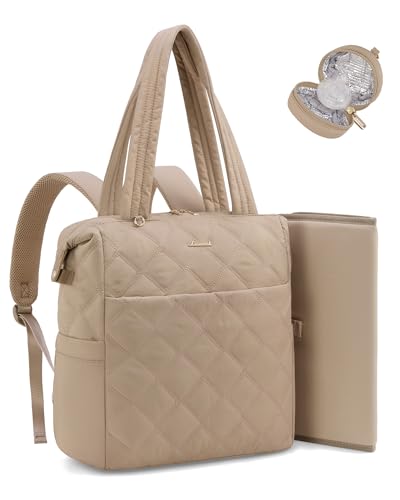 LOVEVOOK Diaper Bag Backpack,Diaper Bag Tote for Mom Dad with Changing Pad,Insulated Pockets, Convertible Lightweight Baby Backpack with Pacifier Case（Khaki） - color: Khaki