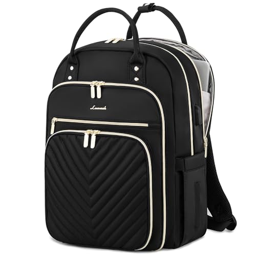 LOVEVOOK Laptop Backpack for Women, Water Resistant Travel Work Backpacks Purse Stylish Business Teacher Nurse Computer Bag with USB Charging Port - color: Black, size: 15.6 inch-Separate Laptop Compartment