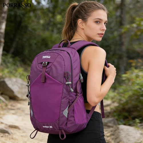 35L Hiking Backpack Waterproof Rucksack Large Lightweight Daypack with Reflective Strip Durable Nylon Backpack for Women Men Camping Climbing Travel Outdoor Sports Purple - color: Purple