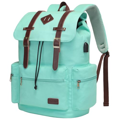 Modoker Vintage Canvas Backpack with USB Port, Fits 17/15.6 Inch Laptop - color: Retro Green