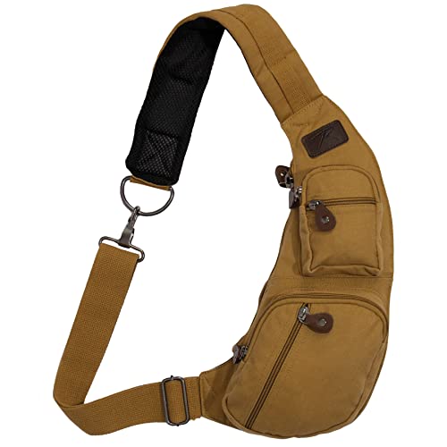 Rothco Vintage Canvas Crossbody Sling Bag – Compact Travel Shoulder Backpack 2L Storage - color: Coyote Brown