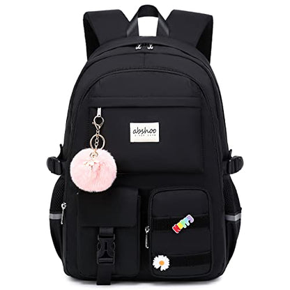 abshoo Big Student Laptop Backpack For College Women Middle High School Teen Girls Bookbag Travel Daypack (Black) | For College - color: Black
