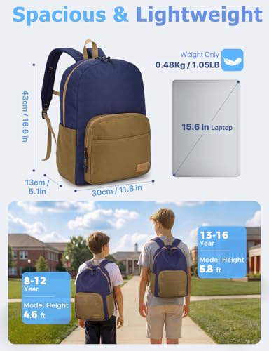 VASCHY School Backpacks, Lightweight Bookbag Schoolbag for Boys Casual Basic Simple Daypack for Men Navy Khaki - color: Navy Khaki