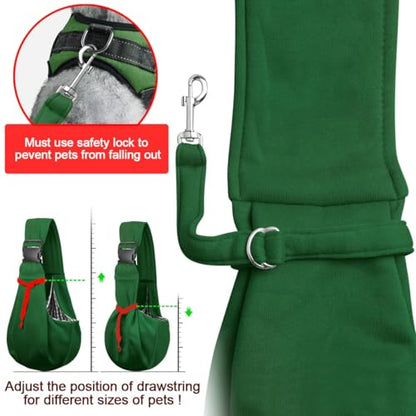 Tomkas Small Dog Cat Sling Carrier Puppy Purse Travel Wrap Soft Crossbody Pet Bag (Emerald Green, M - Zip Pocket & Adjust Strap) - color: Emerald Green