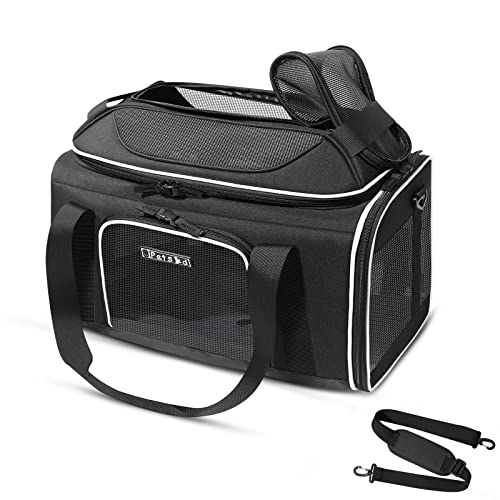 Petskd Top-Expandable Pet Carrier 17x11x9.5 Inches Alaska Airline Approved, Soft-Sided Carrier for Small Cats and Dogs with Locking Safety Zippers and Anti-Scratch Mesh(Black) - color: Black, size: 17.0"L x 11.0"W x 9.5"H