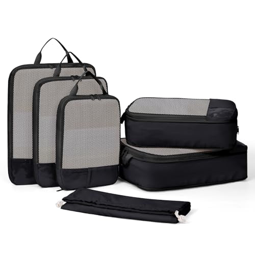 Narwey 6 Set Compression Packing Cubes for Travel, Lightweight Expandable Luggage Organizer Bags, Durable Space Saver Bags (Black) - color: Black
