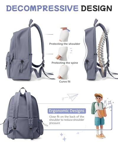 SEAFEW Blue Classic Basic Backpack for Women, Waterproof High School Bookbag, Lightweight Casual Travel Daypack, College Backpack Men, Middle School Bag for Girls Boys - color: Dark Blue Classic