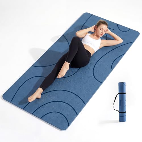 EaseUp Large yoga mat,73’x35.5’x0.4’,extra thick and wide,10mm pilates mat,non-slip exercise mat,workout mats for home gym - color: Blue/sky blue