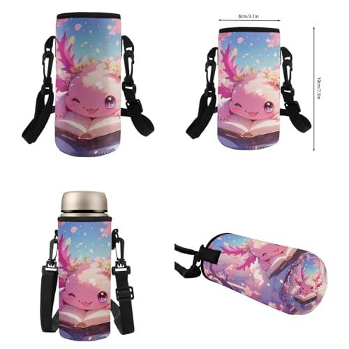 Flashideas Cherry Blossom Axolotl Backpack for Girls Kids Backpack with Lunch Box 32 oz Water Bottle and Water Bottle Carrier 4Pcs Set 17" Lightweight Elementary Bookbag with Compartments for School - color: Cherry Blossom Axolotl-2