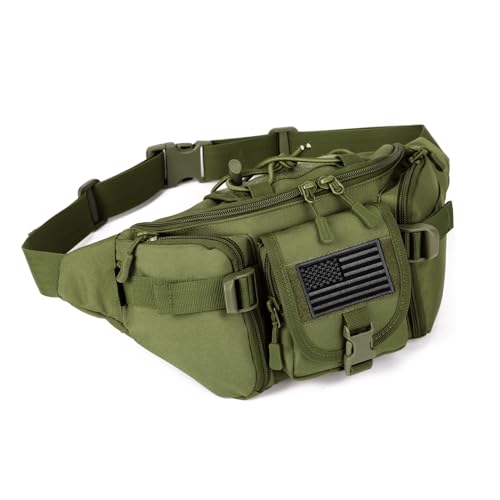 ArcEnCiel Tactical Fanny Pack for Men Women Waist Bag Hip Belt Outdoor Hiking Fishing Bumbag with Patch (Green) - color: Green