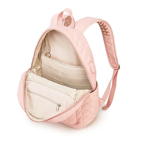 Kinmac Laptop Backpack with Massage Cushion Straps and USB Charging Port for Laptop Up to 15.6 Inch Men Women Travel Outdoor Backpack (Pink) - color: Pink Embroider