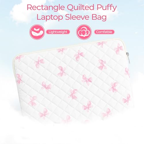 13-14 inch Cotton Quilted Laptop Sleeve for Women, Aesthetic Puffy Laptop Case Carrying Bag Compatible with MacBook Air/Pro 13/Pro 14, Soft Computer Liner Bag (Pink Bow, 13.3 inch) - color: Pink Bow, size: 13.3 inch