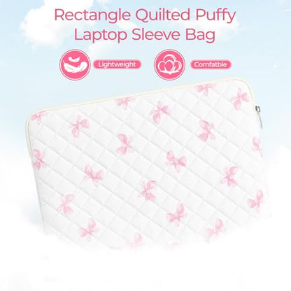 13-14 inch Cotton Quilted Laptop Sleeve for Women, Aesthetic Puffy Laptop Case Carrying Bag Compatible with MacBook Air/Pro 13/Pro 14, Soft Computer Liner Bag (Pink Bow, 13.3 inch) - color: Pink Bow, size: 13.3 inch