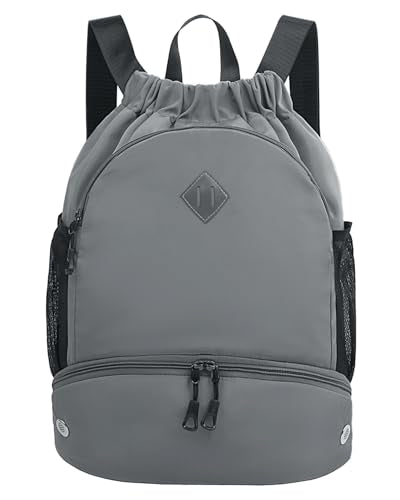 RHDZO Drawstring Backpack with Shoe Compartment and Wet Pocket, Large Gray - color: Large Gray, size: Large