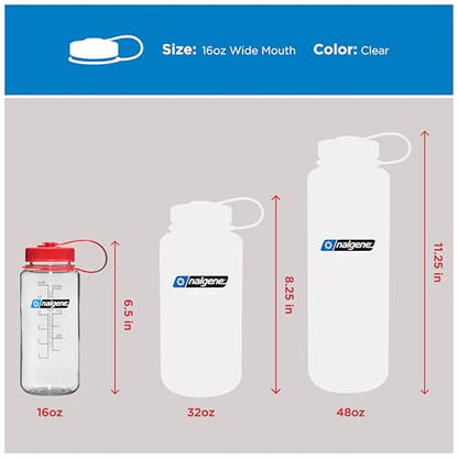 Nalgene 16 oz Wide Mouth Water Bottle | Slim Cup Holder Size, BPA-Free, Durable & Leak Proof, Lightweight Travel Bottle, Clear - color: Clear, size: 16 Ounces