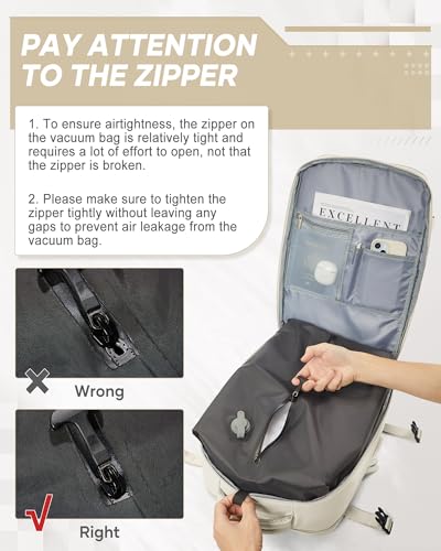 suwasp Vacuum Compression Backpack, 45L Expandable Travel Backpack with Electric Vacpack Pump, Travel Vacuum Bags with Shoe Compartment/17inch Laptop Compartment/USB Port, Beige - color: Beige, size: Medium