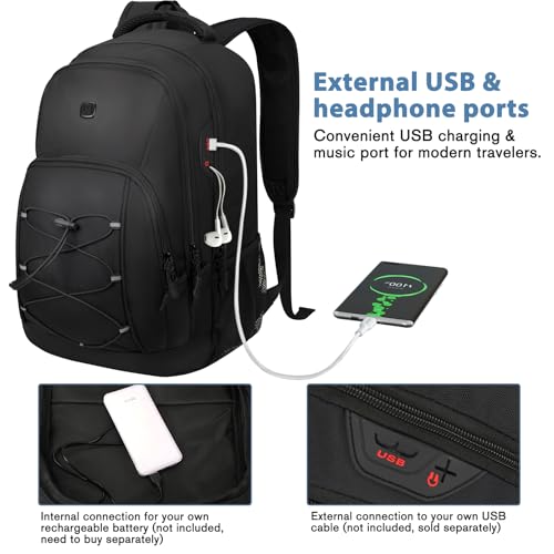 Goloni Laptop Backpack for Men Women, 17 Inch Travel Backpack with USB Charging Port, Water Resistant Lightweight Backpack with Compartments, 30L Casual Daypack,Black - color: Black