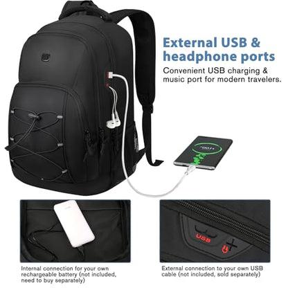 Goloni Laptop Backpack for Men Women, 17 Inch Travel Backpack with USB Charging Port, Water Resistant Lightweight Backpack with Compartments, 30L Casual Daypack,Black - color: Black
