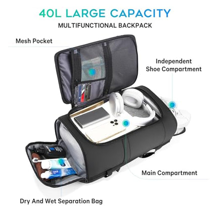 BANGE 40L Travel Backpack with Shoe Compartment, Large Capacity Weekender Bag Daypack Fits 17.3 Inch Laptop, Carry-on Luggage Backpack with Water Bottle Holder for Traveling, Hiking, Business - color: Black