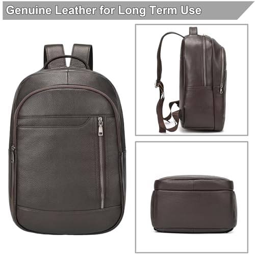 Large Capacity Genuine Leather Backpack for Men, 15.6 Inch Laptop Daypack Business Travel Shoulder Bag, Brown - color: Y80-16y-brown