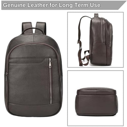 Large Capacity Genuine Leather Backpack for Men, 15.6 Inch Laptop Daypack Business Travel Shoulder Bag, Brown - color: Y80-16y-brown