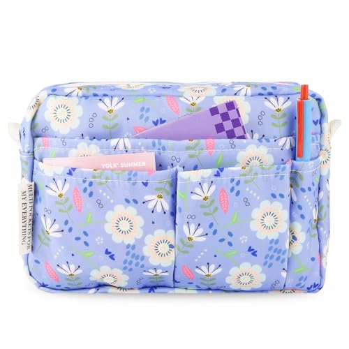 Portfolio Organizer with Multiple Pockets, Waterproof Travel Zippered Toiletry Bag, Portable Storage Pencil Pouch for Notebooks, Stationeries, Make-up, Journal Office Art Supplies.Purple Flowers - color: Purple Flowers