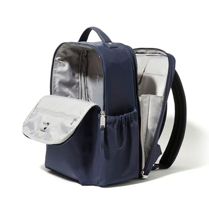 Baggallini Tribeca Expandable Laptop Backpack - 15"x11" Lightweight RFID Computer Bag for Work & Travel with Luggage Sleeve - color: French Navy Twill