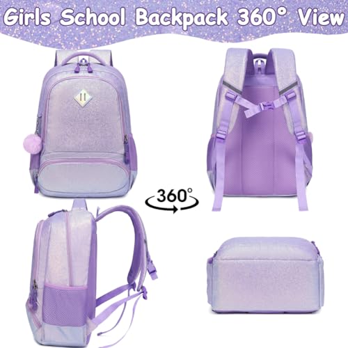Meisohua School Backpack for Girls Shiny Glitter Sparkly Bookbag for Kids Elementary Middle School Bags for Girl Blingbling Purple - color: Glitter Purple