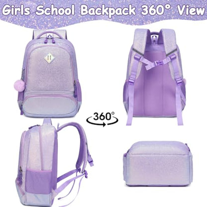 Meisohua School Backpack for Girls Shiny Glitter Sparkly Bookbag for Kids Elementary Middle School Bags for Girl Blingbling Purple - color: Glitter Purple