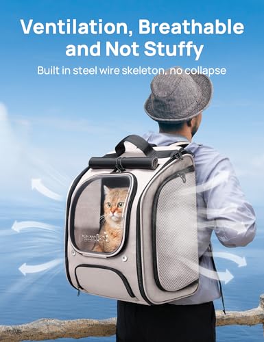Pecute Cat Backpack Carrier,Large Space Cat Bubble Backpack,Ergonomic,Khaki - color: Khaki, size: 12.6"L x 10.2"W x 16.5"H