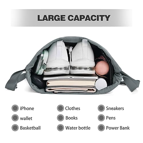 BAVELOE Drawstring Backpack with Wet Pocket Gym Backpack Water-Resistant Cinch String Bag Beach Swim for Women Men - color: Grey