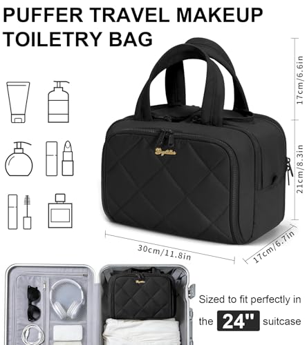 Travel Toiletry Bag, Large Wide-open Puffy Makeup Bag for Women Black - color: Black