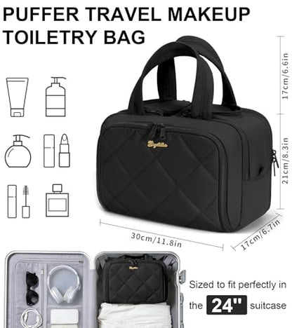 Travel Toiletry Bag, Large Wide-open Puffy Makeup Bag for Women Black - color: Black