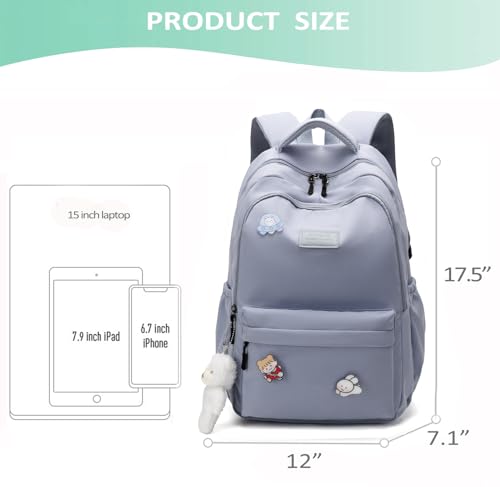 School Backpack for Teen Girls Cute Bookbag for High Middle School College Aesthetic Laptop Back Pack,Blue - color: Blue
