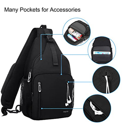 MOSISO Sling Backpack Bag, Crossbody Shoulder Bag Travel Hiking Daypack Chest Bag with Front Square Pocket&USB Charging Port - color: Black