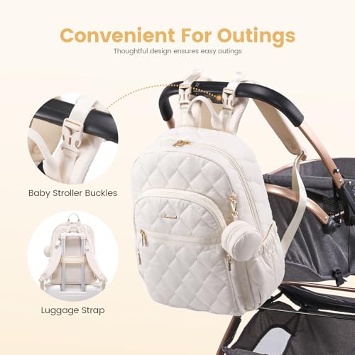 LOVEVOOK Diaper Bag Backpack,Puffer Quilted Baby Diaper Bag with Insulated Pockets,Travel Diaper Backpack for Boys Girls with Changing Pad,Water-Resistant Baby Bag for Mom Dad,Beige - color: Beige