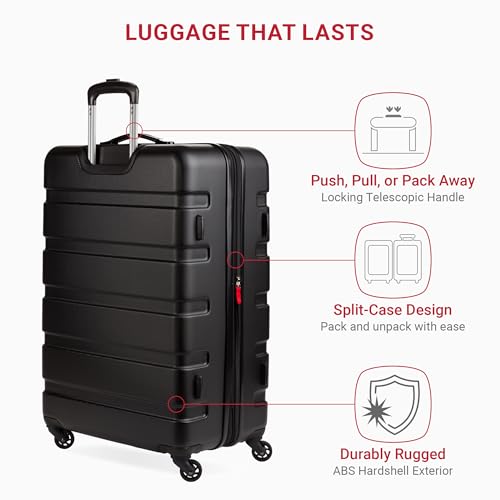 SwissGear 7366 Signature Hardside Expandable Luggage with Spinner Wheels, TSA Lock, Black, Checked-Large 27-Inch - color: Black, size: Checked-Large 27-Inch