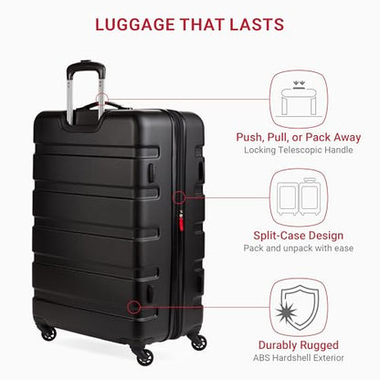 SwissGear 7366 Signature Hardside Expandable Luggage with Spinner Wheels, TSA Lock, Black, Checked-Large 27-Inch - color: Black, size: Checked-Large 27-Inch