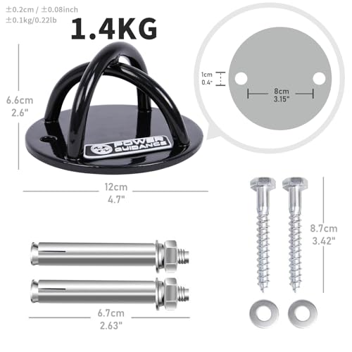 POWER GUIDANCE Wall and Ceiling Mount Bracket for Suspension Straps, Gymnastic Rings, Yoga Swings & Hammock Resistance Band Battle Rope - color: Black (set of 1)