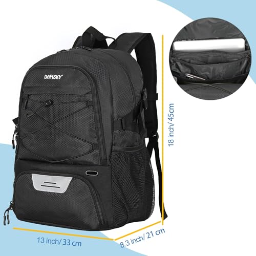DAFISKY Basketball Backpack Sports Bag | Basketball Bag with Shoe Compartment and Ball Holder, 30L Large gym bag for boys girls - color: Black