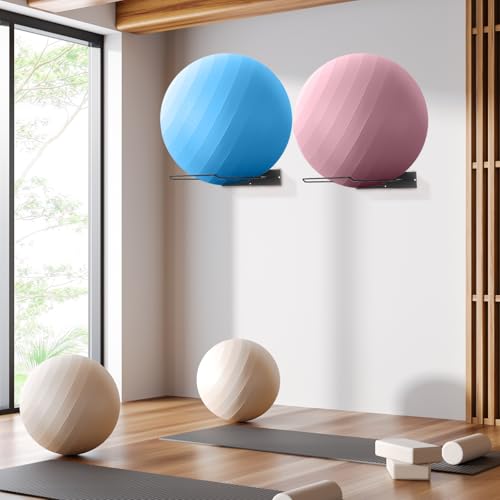 Threan Metal Medicine Ball Rack Wall Mounted 16.6'' Large Yoga Storage Ball Rack Thickened Black Sport Exercise Equipment Holder for Home Gyms Studios Space