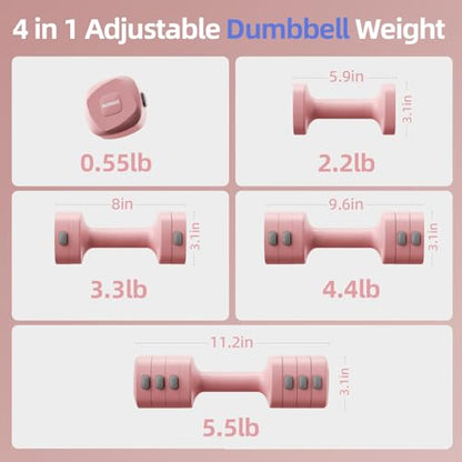 Lightweight Adjustable Dumbbell Kettlebell Set - 4 in 1 Free Weight Set with Kettlebell Grip Converter, Each 2.2 3.3 4.4 5.5lb Quick Change Weight Women Dumbbell Set for Small Spaces Home Gym - color: Adjustable Kettlebell Black