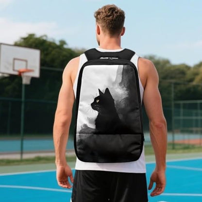 Basketball Backpack With Separate Ball Compartment And Shoes Fit Basketball Volleyball Football - color: Ink-wash Cat
