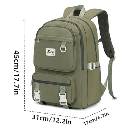 Laptop Backpack for Women College High Schoolbag Big Students Bookbags Large Multi pocket Travel Daypack Casual (Olive green) - color: Olive Green