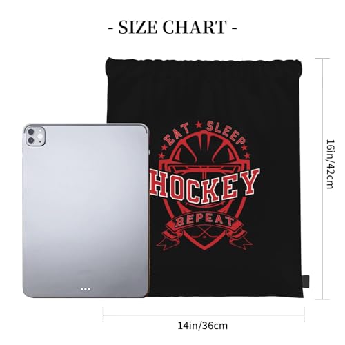 Eat Sleep Hockey Repeat Unisex Drawstring Backpack Bag Sport Gym Travel Swim Sackpack - color: Eat Sleep Hockey Repeat