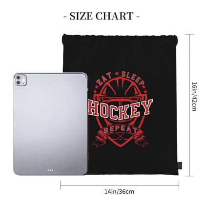 Eat Sleep Hockey Repeat Unisex Drawstring Backpack Bag Sport Gym Travel Swim Sackpack - color: Eat Sleep Hockey Repeat