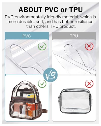 FADEON Clear Small Backpack Purse for Women, Designer Transparent Shoulder Handbag, PVC Mini Clear Bag for Stadium Approved - color: Coffee Brown Retro Style