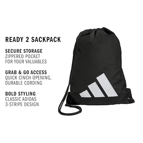 adidas Ready Sackpack – Drawstring Backpack Gym Bag, 13L - color: Black/White