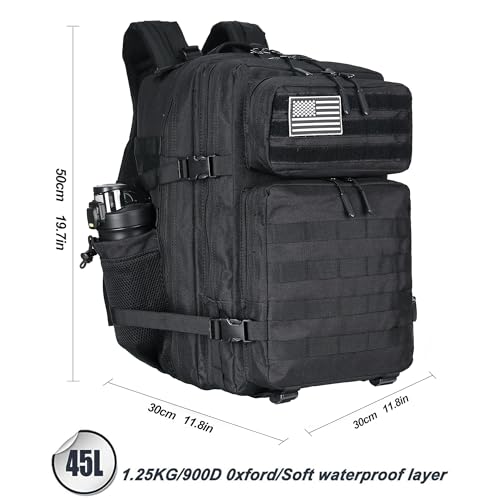 Lovelinks21 45L Tactical Assault Backpack 3 day assault pack with Molle Waterproof backpack Rucksack for Tactical Backpacks (Black) - color: Black