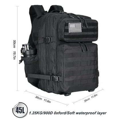Lovelinks21 45L Tactical Assault Backpack 3 day assault pack with Molle Waterproof backpack Rucksack for Tactical Backpacks (Black) - color: Black